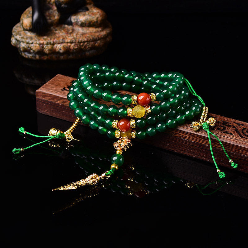 Green Agate 108-Bead Mala Bracelet — product view 2