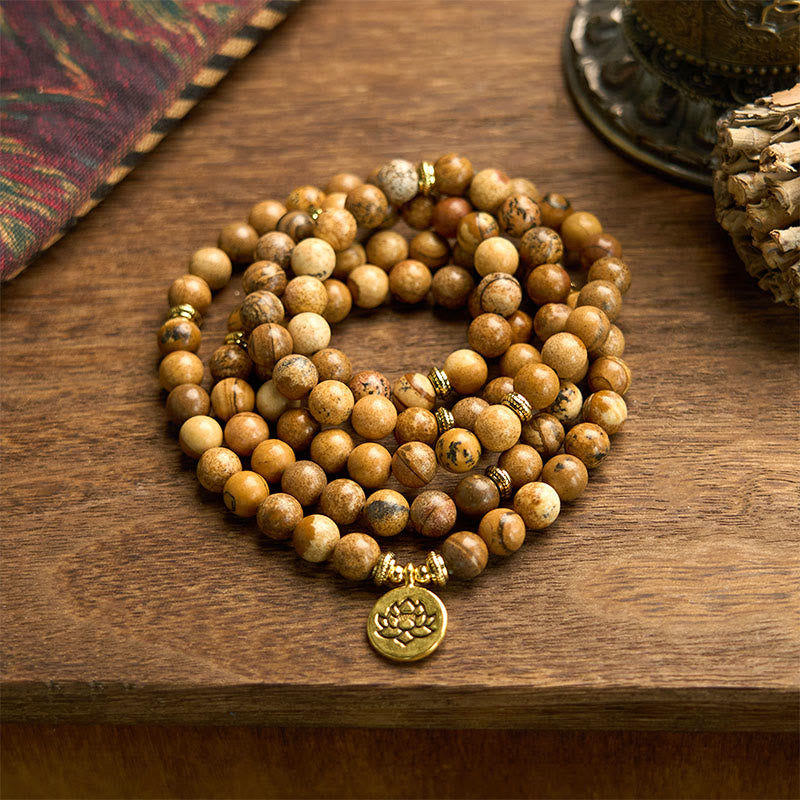 Picture Jasper Lotus 108-Bead Mala Bracelet — main product view