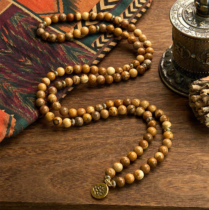 Picture Jasper Lotus 108-Bead Mala Bracelet — product view 2