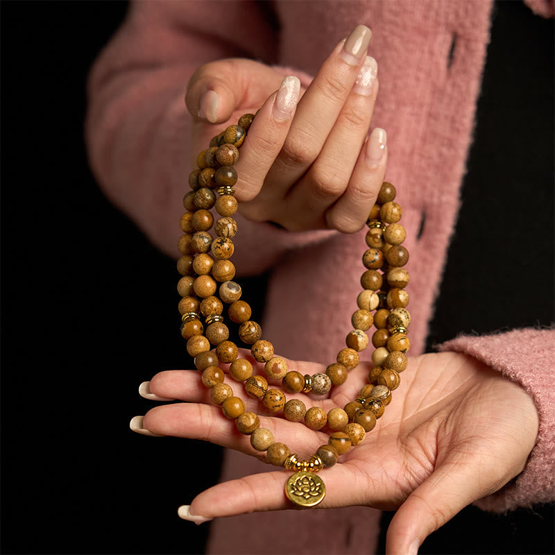 Picture Jasper Lotus 108-Bead Mala Bracelet — product view 3