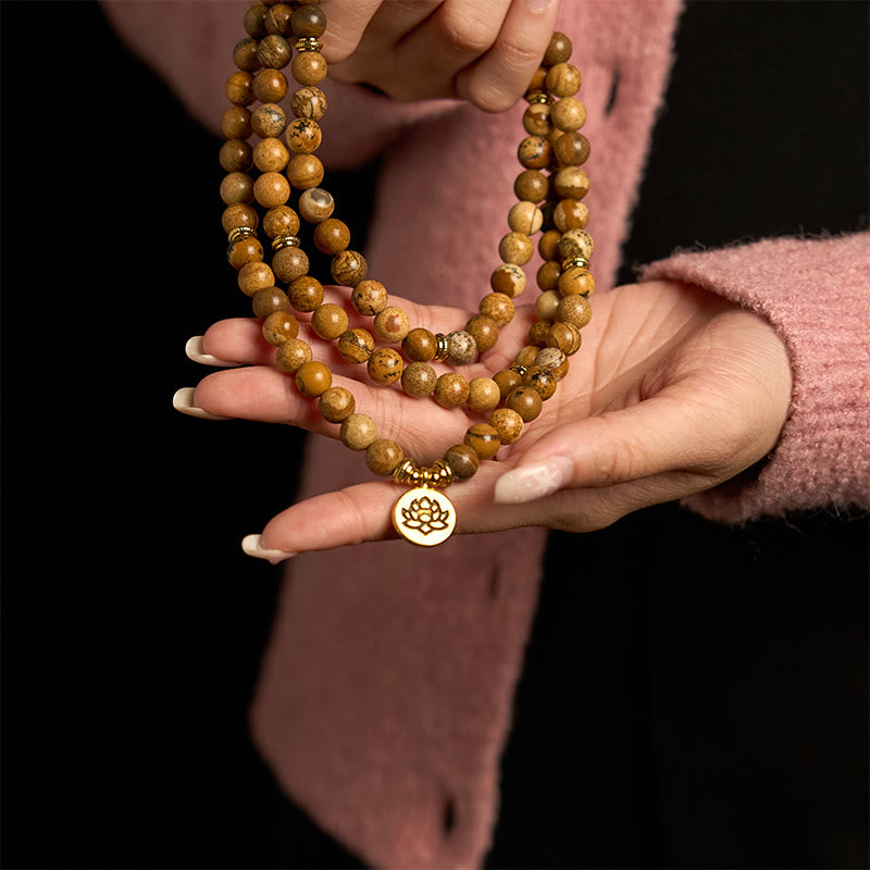 Picture Jasper Lotus 108-Bead Mala Bracelet — product view 5