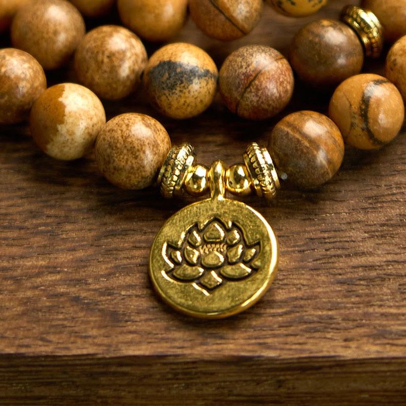 Picture Jasper Lotus 108-Bead Mala Bracelet — product view 7