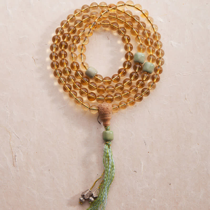 925 Sterling Silver Citrine Sandalwood Turquoise 108-Bead Mala Bracelet — main product view