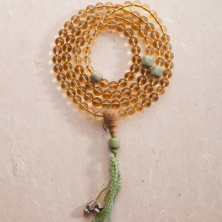 925 Sterling Silver Citrine Sandalwood Turquoise 108-Bead Mala Bracelet — main product view