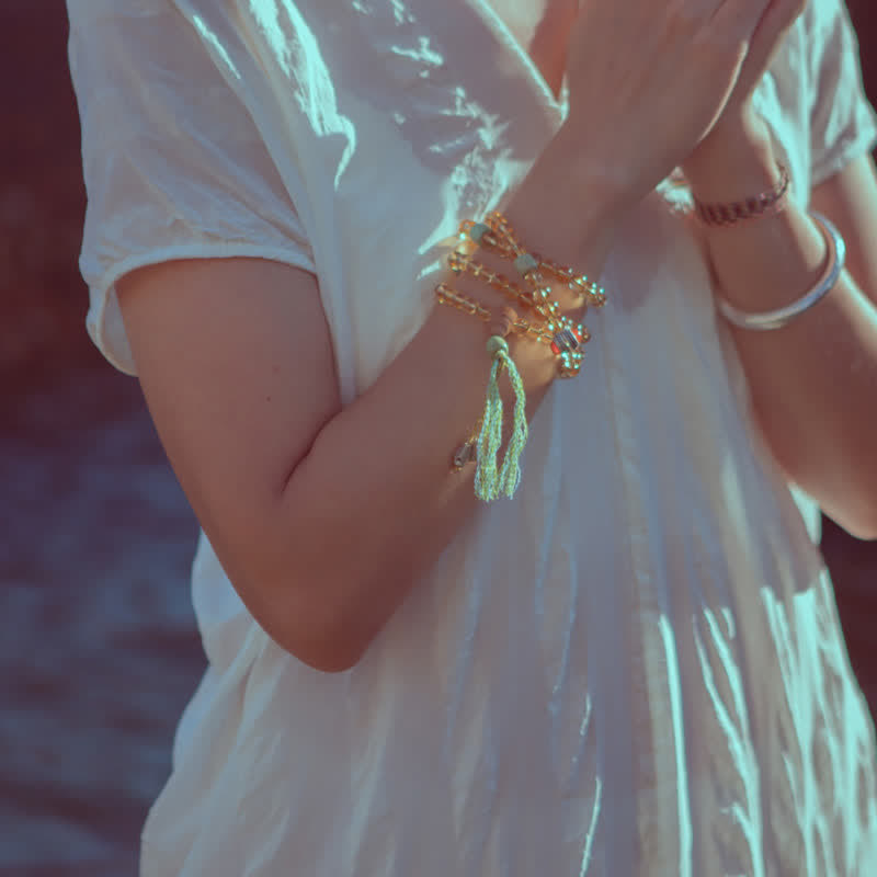 925 Sterling Silver Citrine Sandalwood Turquoise 108-Bead Mala Bracelet — product view 3