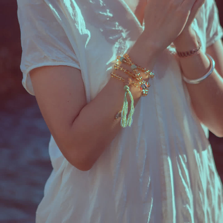 925 Sterling Silver Citrine Sandalwood Turquoise 108-Bead Mala Bracelet — product view 3
