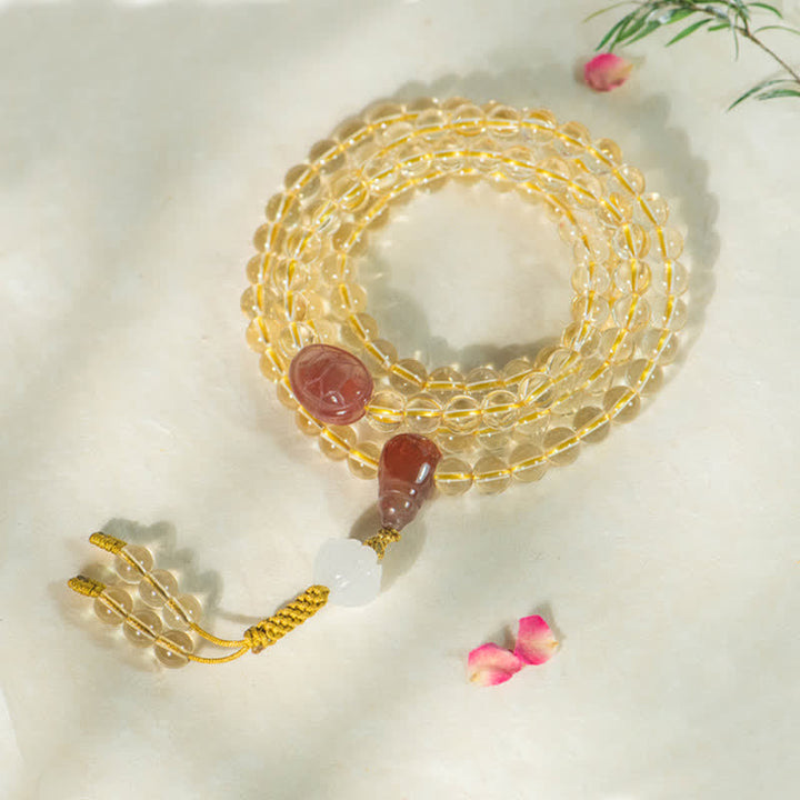 925 Sterling Silver Citrine Red Agate White Jade 108-Bead Mala Bracelet — product view 2