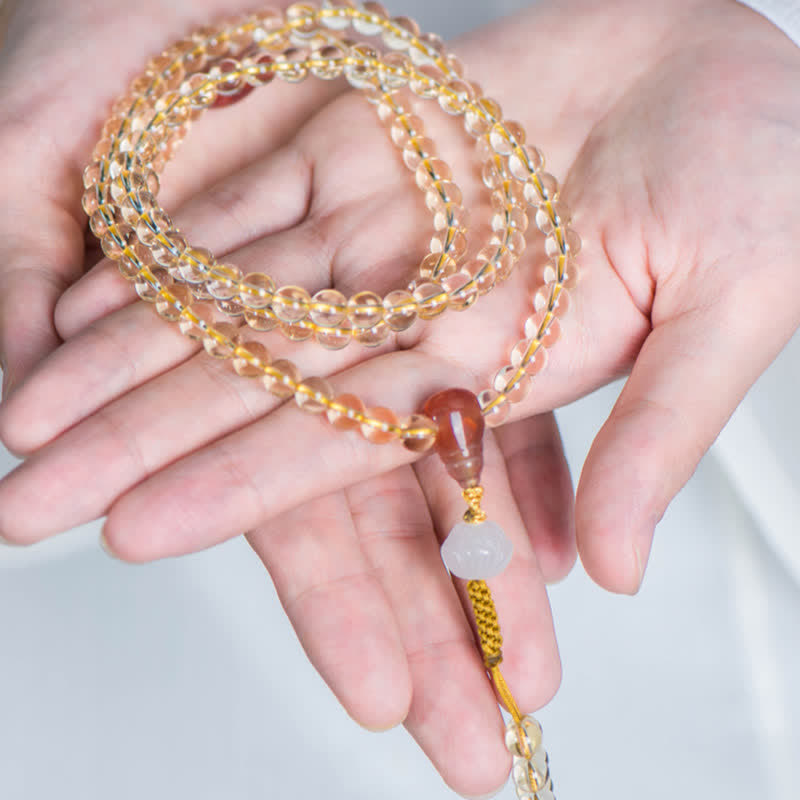 925 Sterling Silver Citrine Red Agate White Jade 108-Bead Mala Bracelet — product view 3