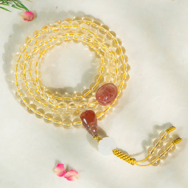 925 Sterling Silver Citrine Red Agate White Jade 108-Bead Mala Bracelet — product view 4
