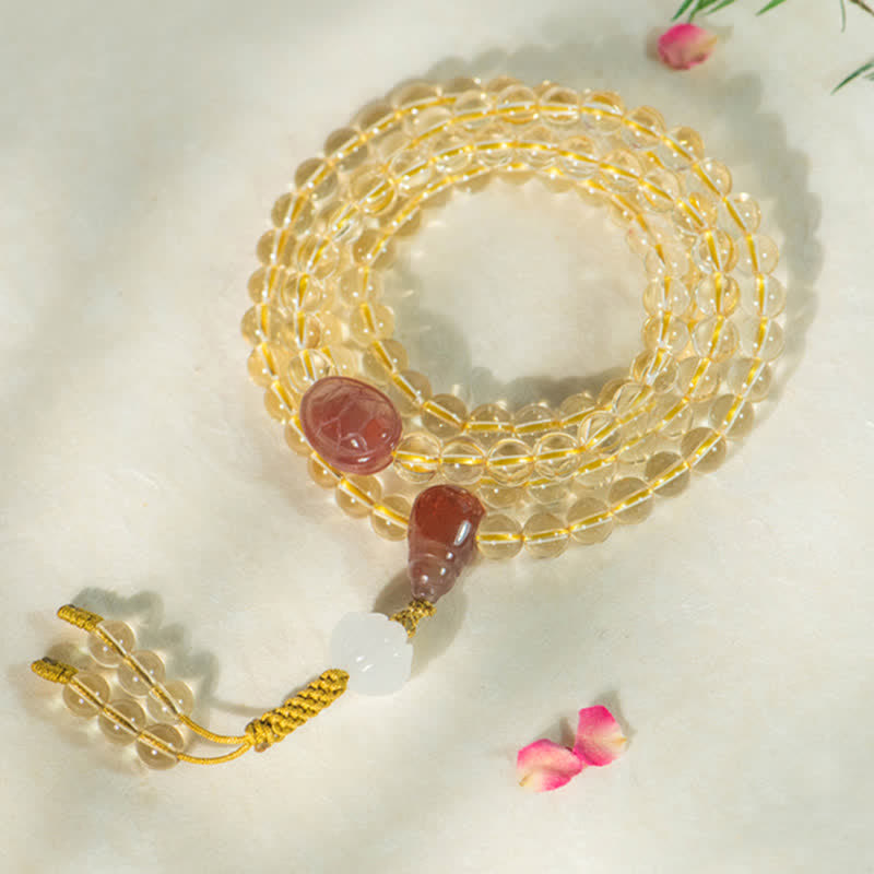 925 Sterling Silver Citrine Red Agate White Jade 108-Bead Mala Bracelet — product view 6