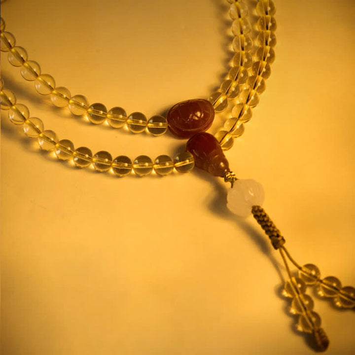 925 Sterling Silver Citrine Red Agate White Jade 108-Bead Mala Bracelet — product view 7