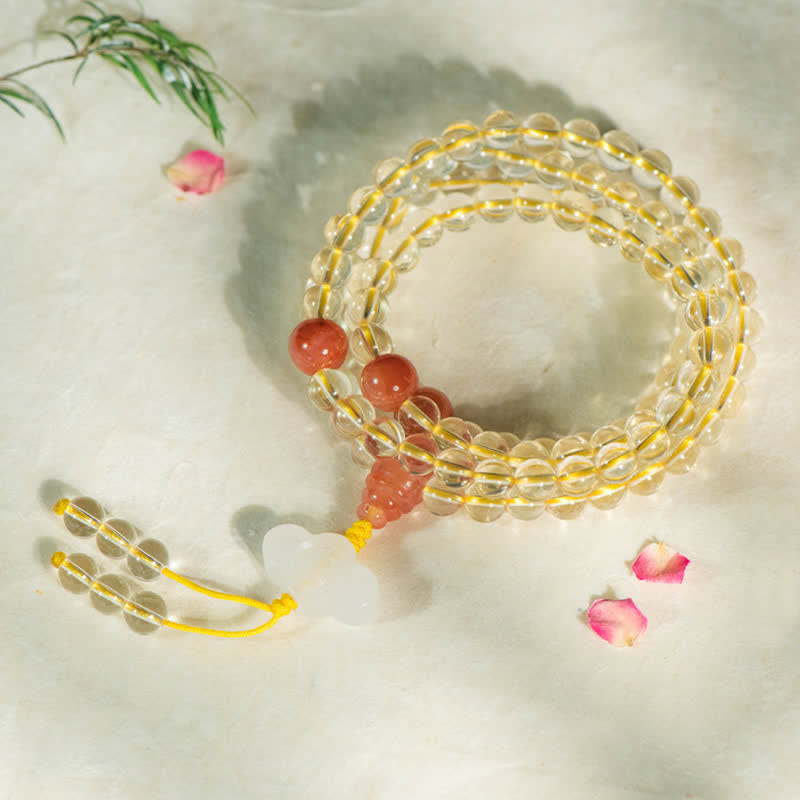 925 Sterling Silver Citrine Red Agate White Jade 108-Bead Mala Bracelet — product view 8