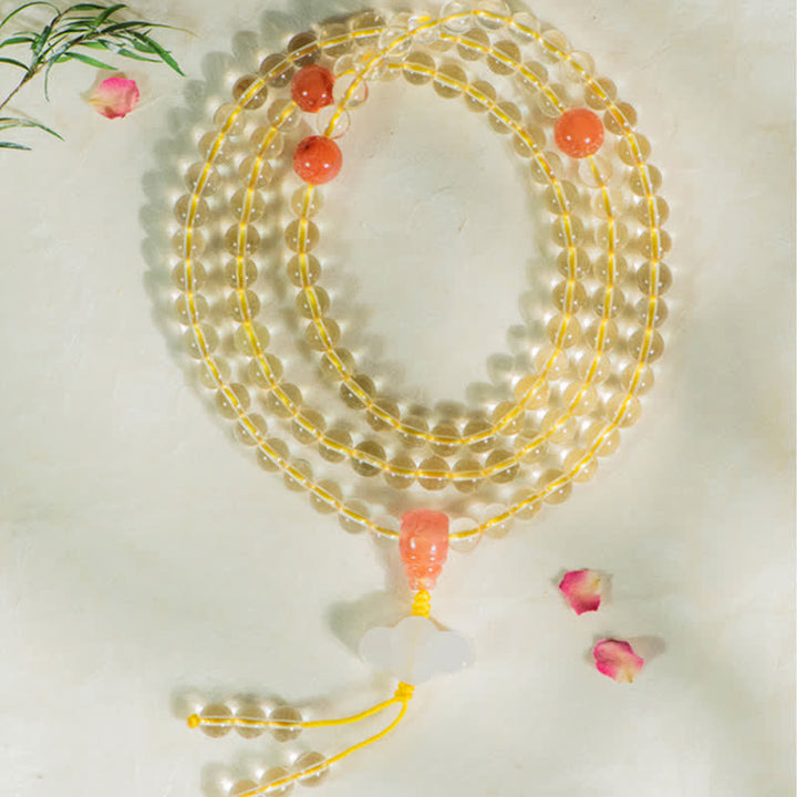 925 Sterling Silver Citrine Red Agate White Jade 108-Bead Mala Bracelet — product view 10