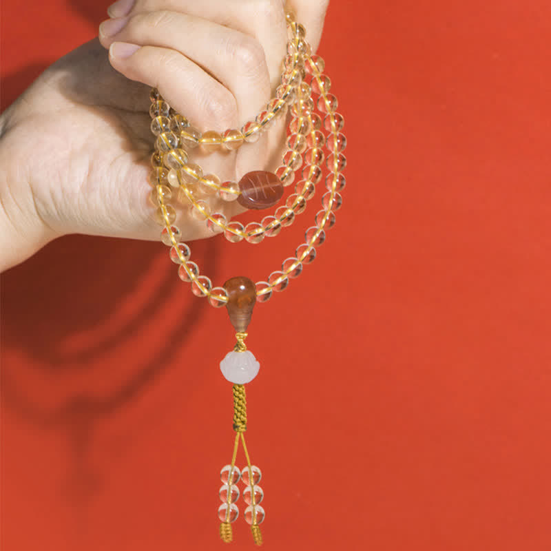 925 Sterling Silver Citrine Red Agate White Jade 108-Bead Mala Bracelet — product view 12
