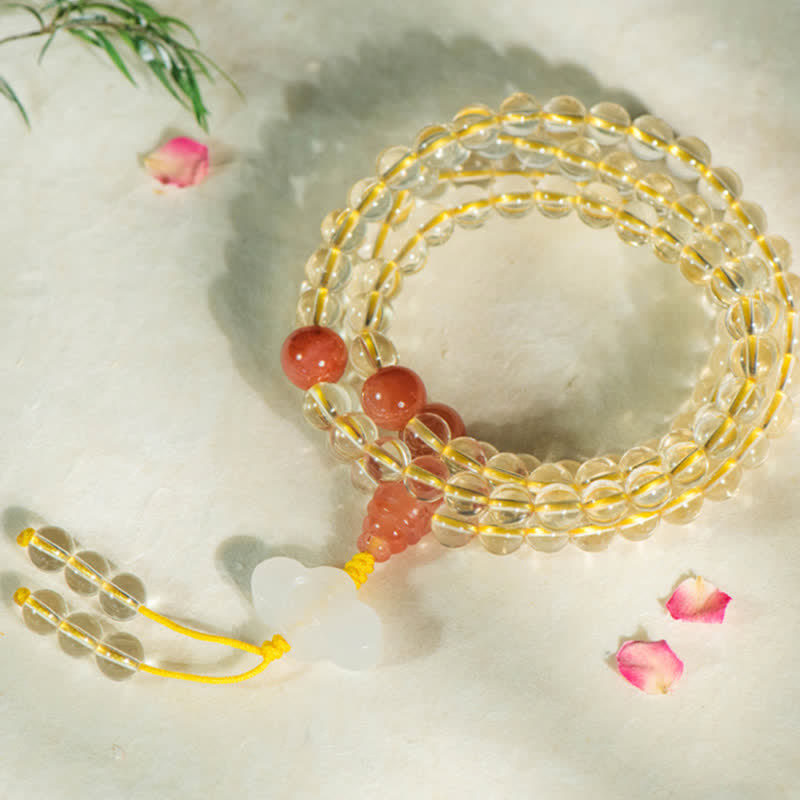 925 Sterling Silver Citrine Red Agate White Jade 108-Bead Mala Bracelet — product view 13