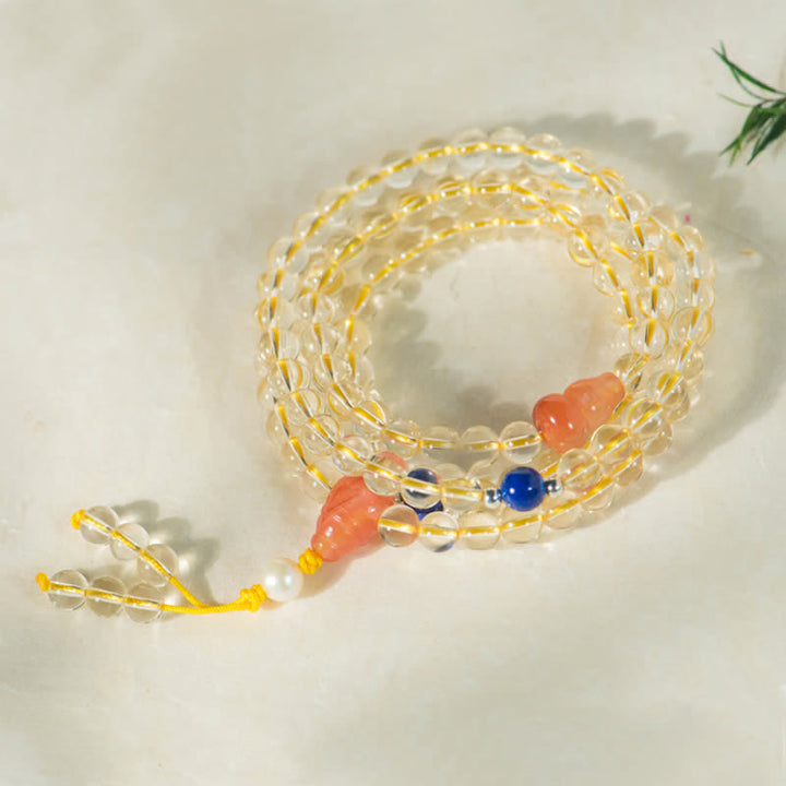 925 Sterling Silver Citrine Red Agate White Jade 108-Bead Mala Bracelet — product view 14