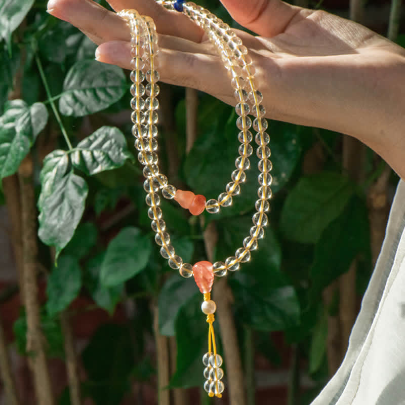 925 Sterling Silver Citrine Red Agate White Jade 108-Bead Mala Bracelet — product view 15
