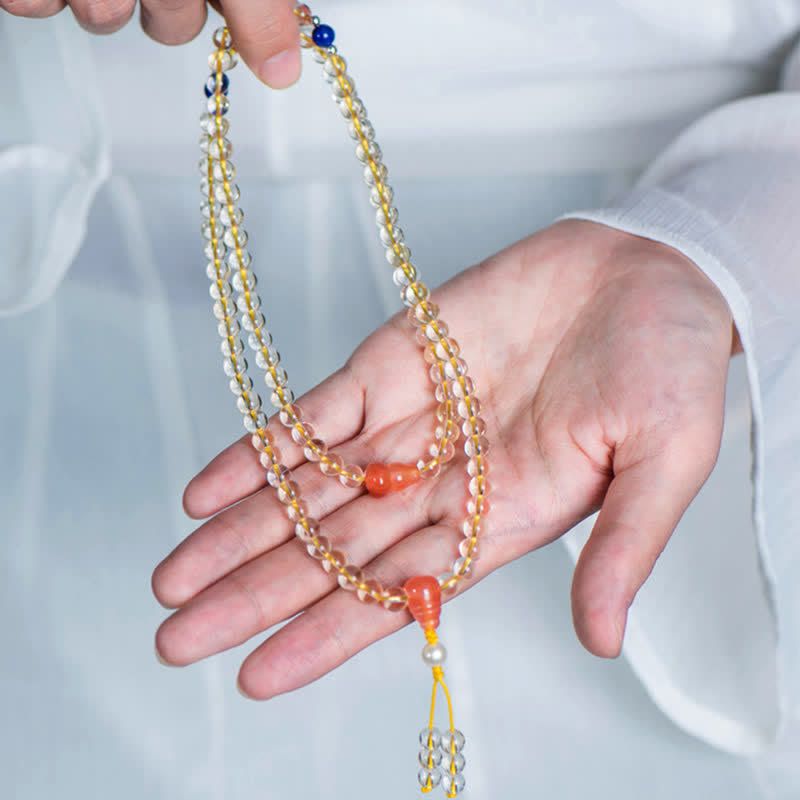 925 Sterling Silver Citrine Red Agate White Jade 108-Bead Mala Bracelet — product view 16
