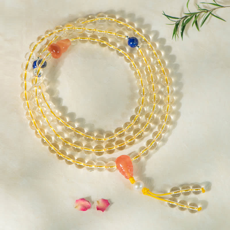 925 Sterling Silver Citrine Red Agate White Jade 108-Bead Mala Bracelet — product view 17