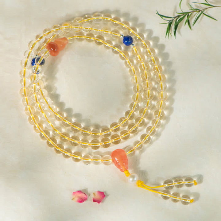925 Sterling Silver Citrine Red Agate White Jade 108-Bead Mala Bracelet — product view 17