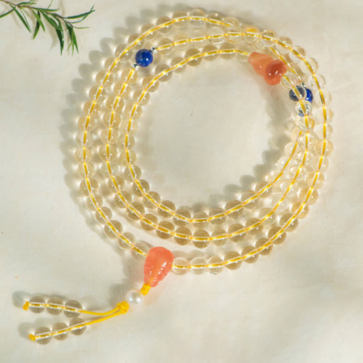 925 Sterling Silver Citrine Red Agate White Jade 108-Bead Mala Bracelet — product view 18