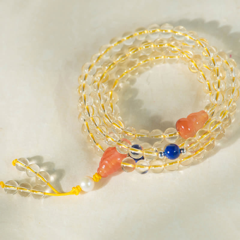 925 Sterling Silver Citrine Red Agate White Jade 108-Bead Mala Bracelet — product view 19
