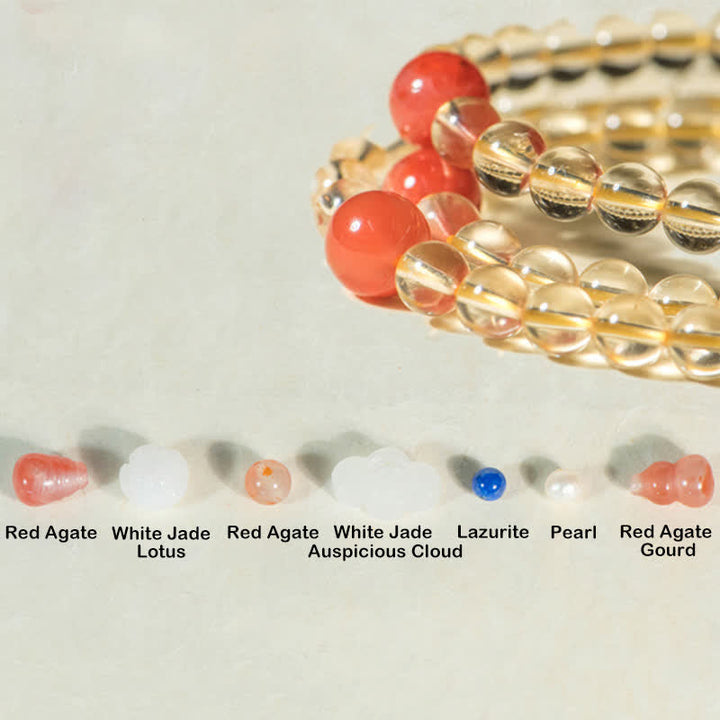 925 Sterling Silver Citrine Red Agate White Jade 108-Bead Mala Bracelet — product view 20