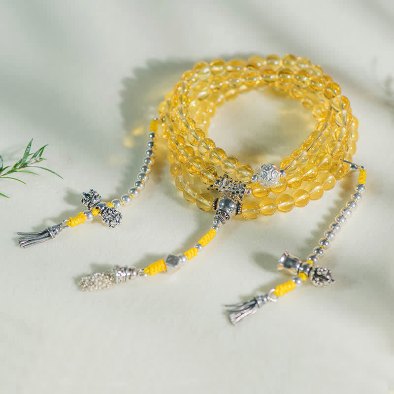 925 Sterling Silver Citrine Red Agate White Jade 108-Bead Mala Bracelet — product view 22