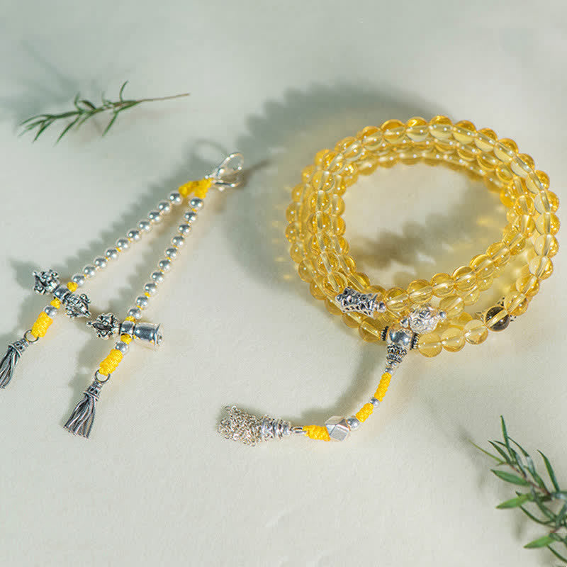 925 Sterling Silver Citrine Red Agate White Jade 108-Bead Mala Bracelet — product view 24