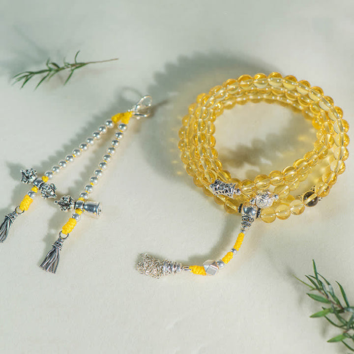 925 Sterling Silver Citrine Red Agate White Jade 108-Bead Mala Bracelet — product view 24
