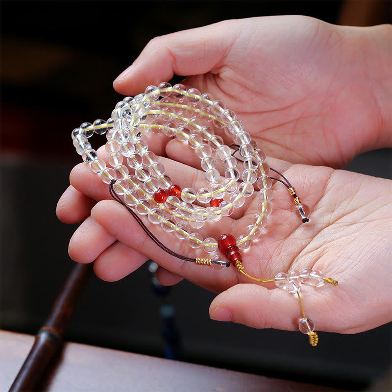 925 Sterling Silver White Agate Red Agate 108-Bead Mala Bracelet — main product view