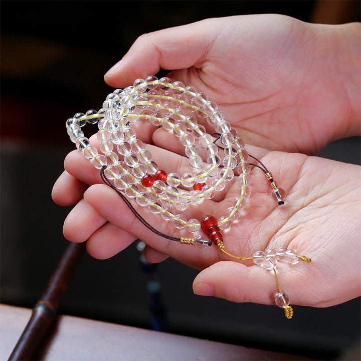 925 Sterling Silver White Agate Red Agate 108-Bead Mala Bracelet — main product view