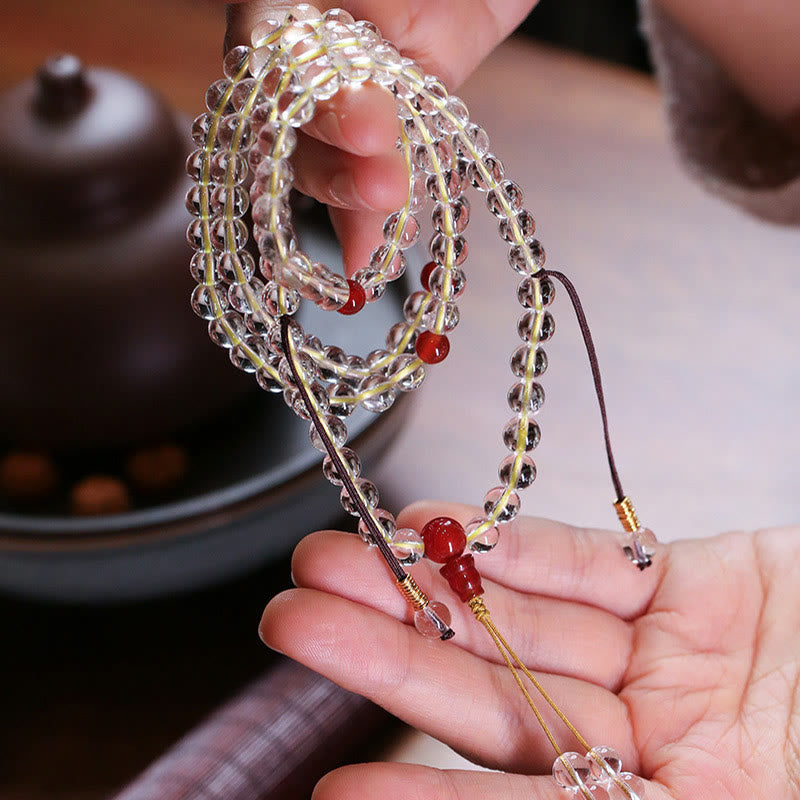 925 Sterling Silver White Agate Red Agate 108-Bead Mala Bracelet — product view 5
