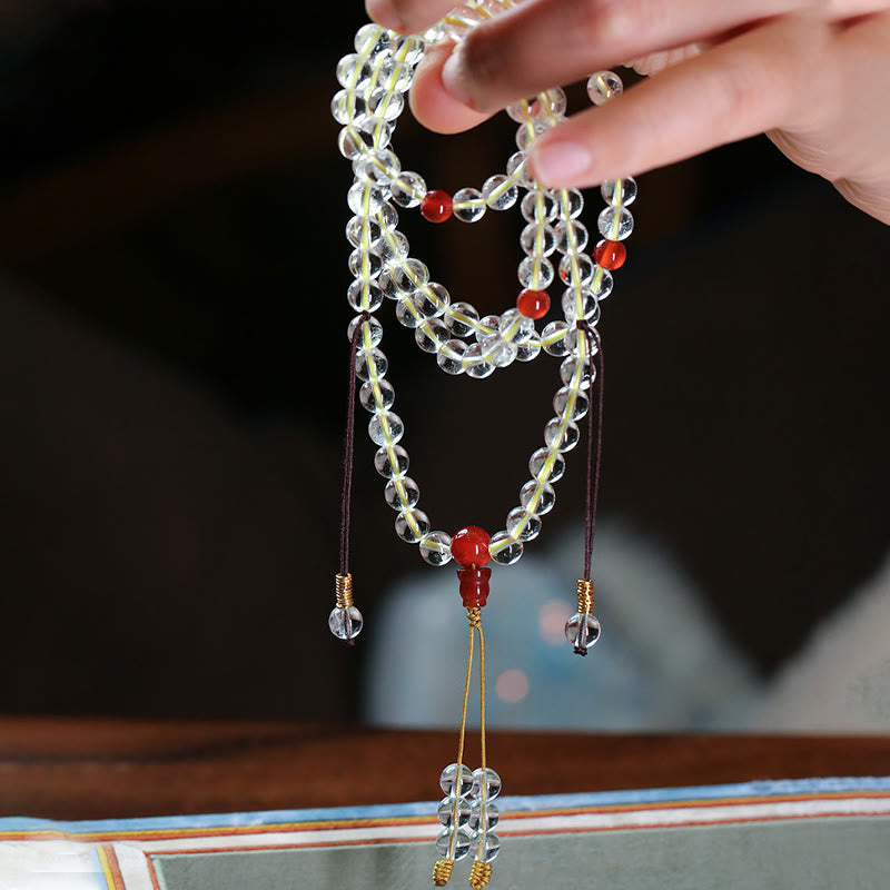 925 Sterling Silver White Agate Red Agate 108-Bead Mala Bracelet — product view 6