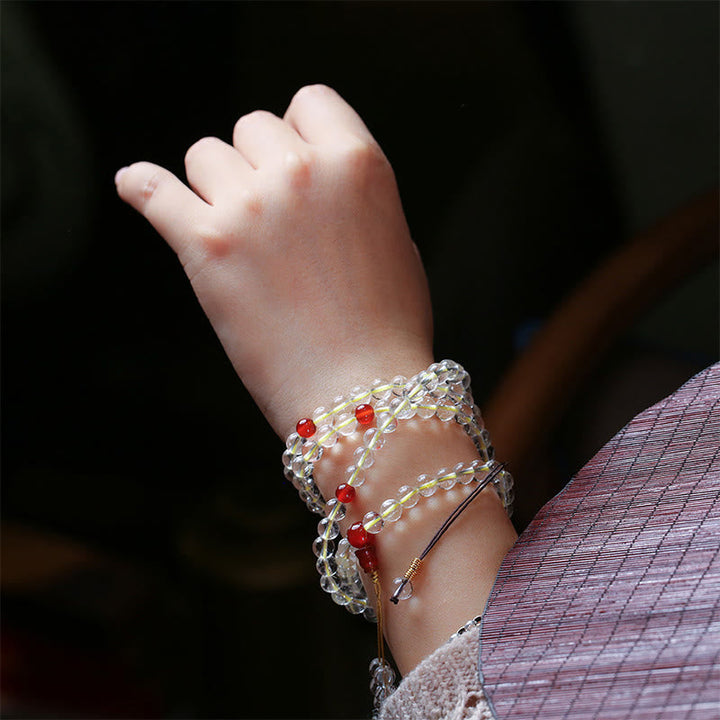 925 Sterling Silver White Agate Red Agate 108-Bead Mala Bracelet — product view 7