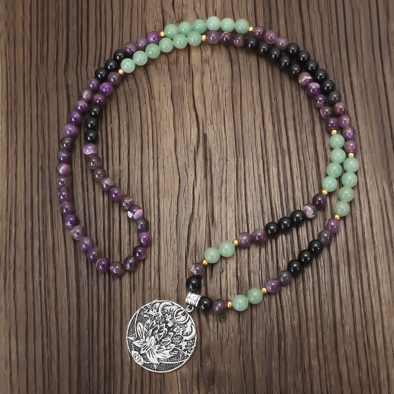 Amethyst Green Aventurine Lotus 108-Bead Mala Bracelet — product view 2