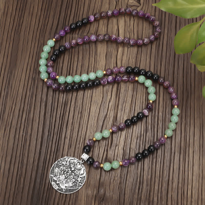 Amethyst Green Aventurine Lotus 108-Bead Mala Bracelet — product view 3