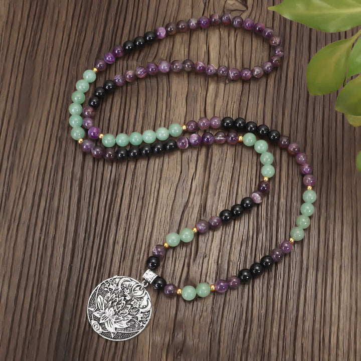Amethyst Green Aventurine Lotus 108-Bead Mala Bracelet — product view 3