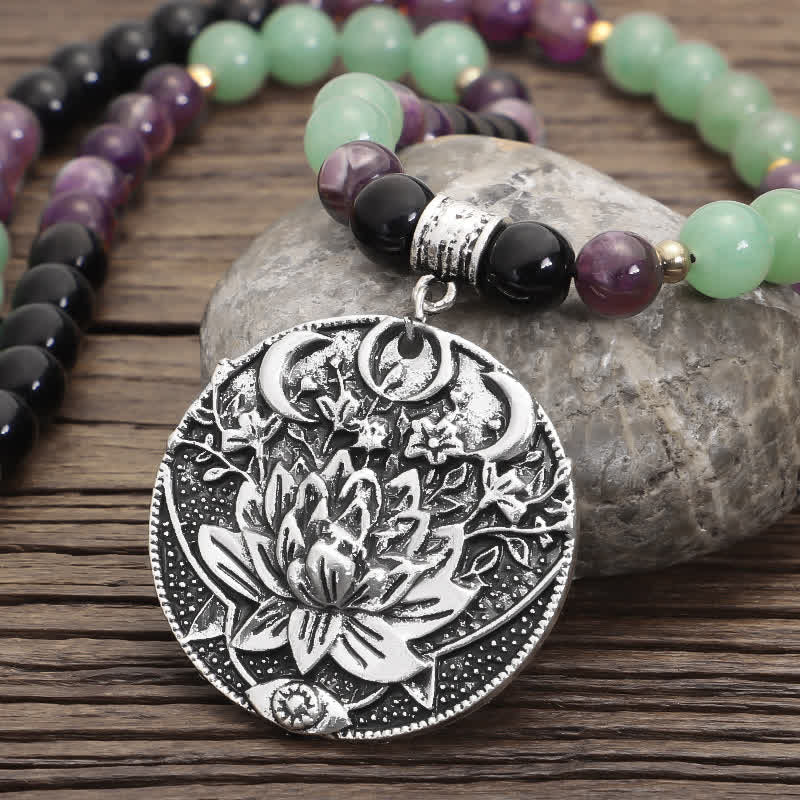 Amethyst Green Aventurine Lotus 108-Bead Mala Bracelet — product view 4