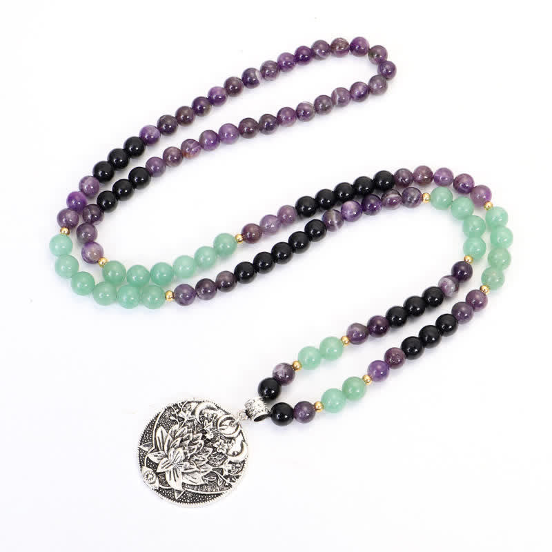 Amethyst Green Aventurine Lotus 108-Bead Mala Bracelet — product view 5