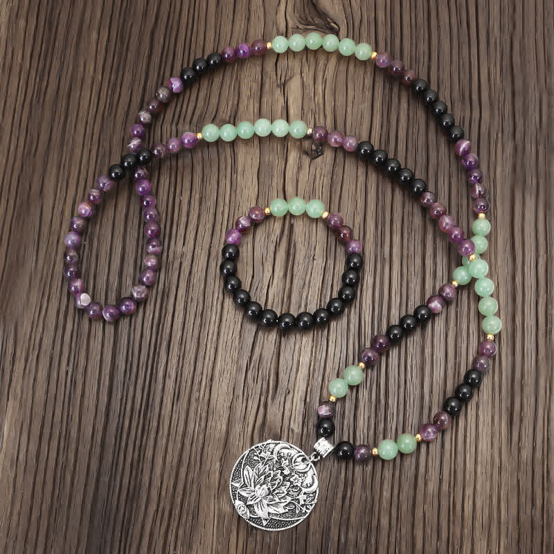 Amethyst Green Aventurine Lotus 108-Bead Mala Bracelet — product view 12