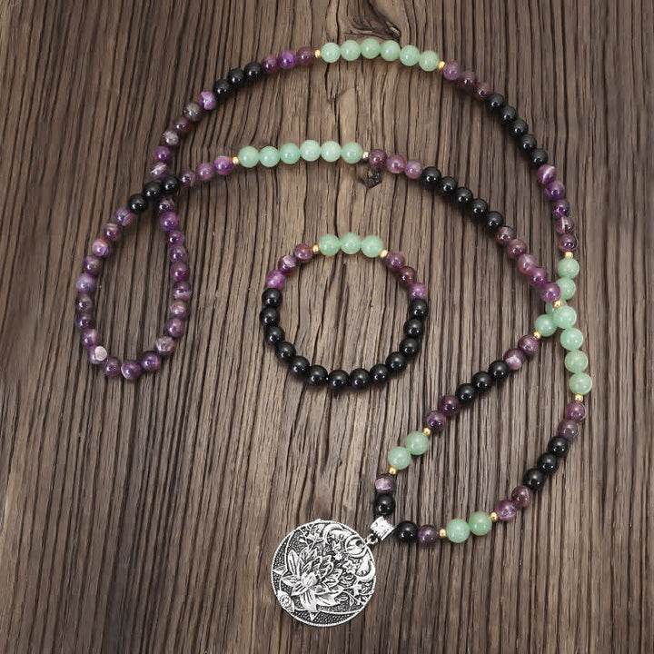 Amethyst Green Aventurine Lotus 108-Bead Mala Bracelet — product view 12