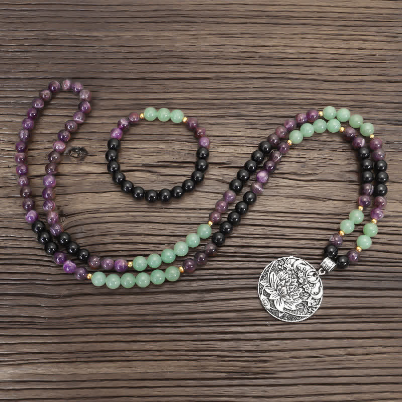 Amethyst Green Aventurine Lotus 108-Bead Mala Bracelet — product view 13
