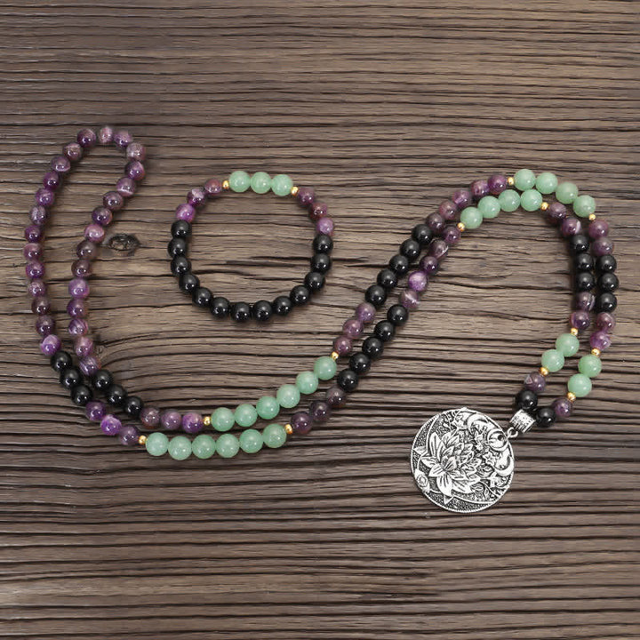 Amethyst Green Aventurine Lotus 108-Bead Mala Bracelet — product view 13