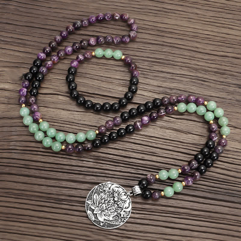 Amethyst Green Aventurine Lotus 108-Bead Mala Bracelet — product view 14