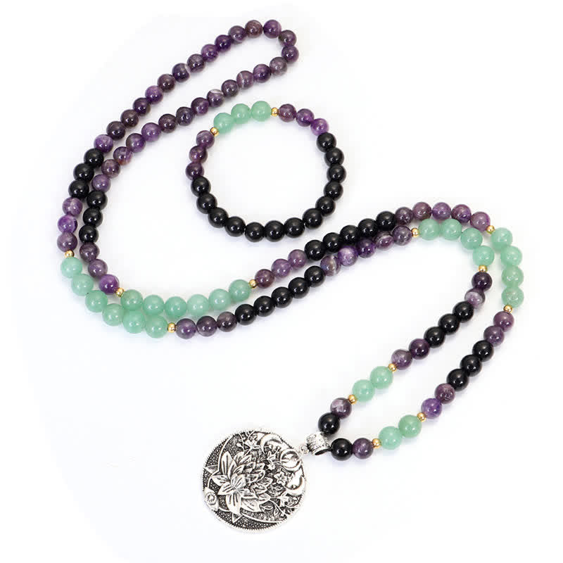 Amethyst Green Aventurine Lotus 108-Bead Mala Bracelet — product view 15