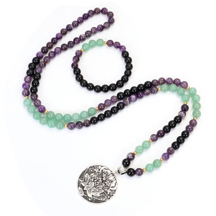 Amethyst Green Aventurine Lotus 108-Bead Mala Bracelet — product view 15