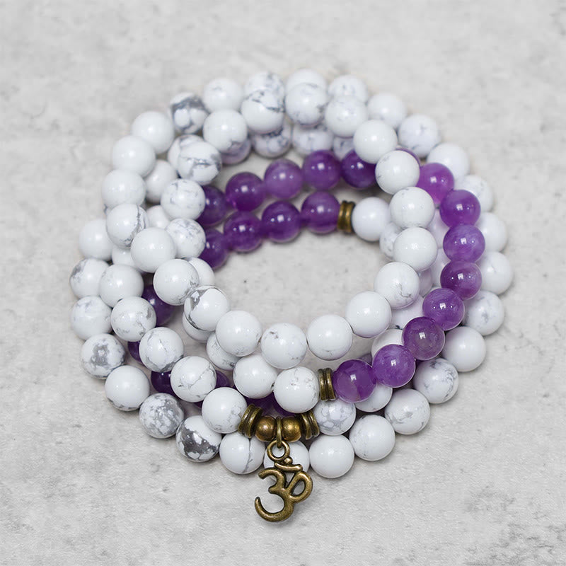 Amethyst White Turquoise OM 108-Bead Mala Bracelet — main product view