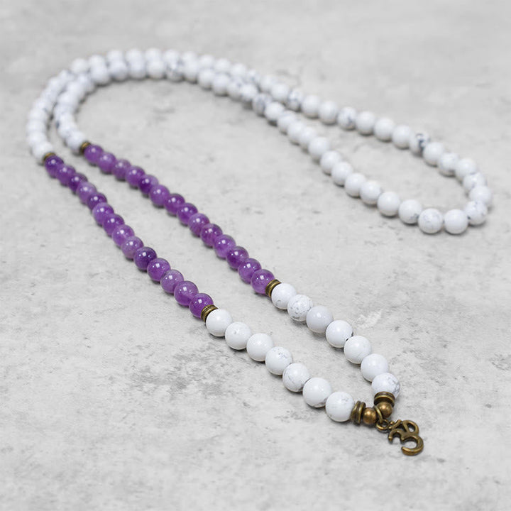 Amethyst White Turquoise OM 108-Bead Mala Bracelet — product view 2
