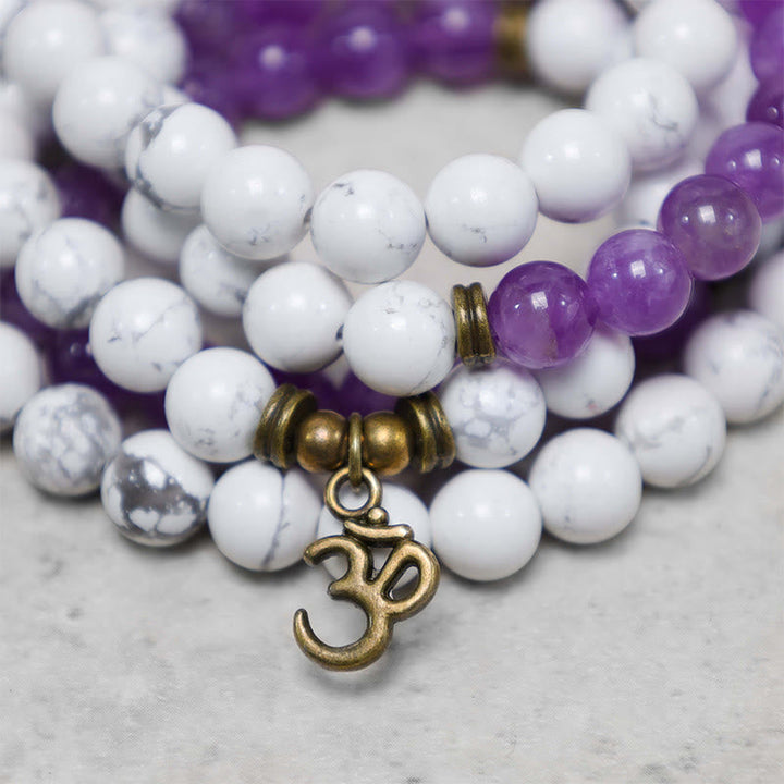 Amethyst White Turquoise OM 108-Bead Mala Bracelet — product view 3